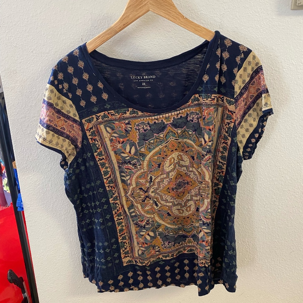 Lucky Brand Women’s XL Blue Graphic Tee Short Sleeve Top